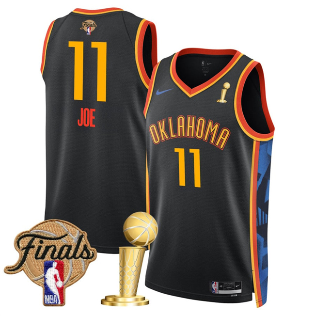 Men's Black Oklahoma City Thunder #11 Isaiah Joe 2025 Finals Patch And Finals Champions Patch City Edition Stitched Basketball Jersey
